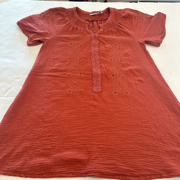 Lucky Brand Embroidered Boho Cotton Gauze Dress Rust size Medium - Picture 6 of 10